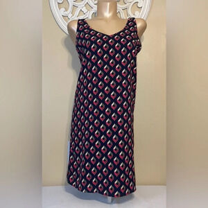 Halogen women’s dress Medium 8 10 sheath navy pattern sleeveless vneck mini work